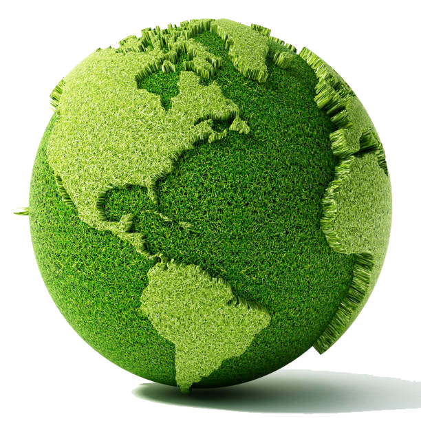 Image of the earth, covered in grass and foliage to illustrate sustainability. 